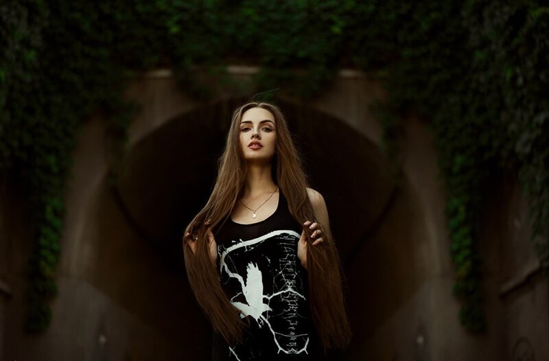 Woman with Long Hair — Black, Dramatic, Photograph, Tunnel