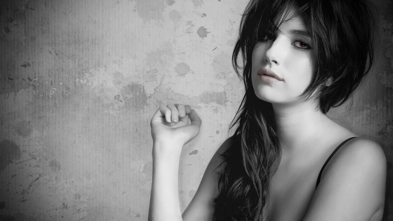 Woman with Long Hair — Black, Dramatic, Photograph, Wall, Hand