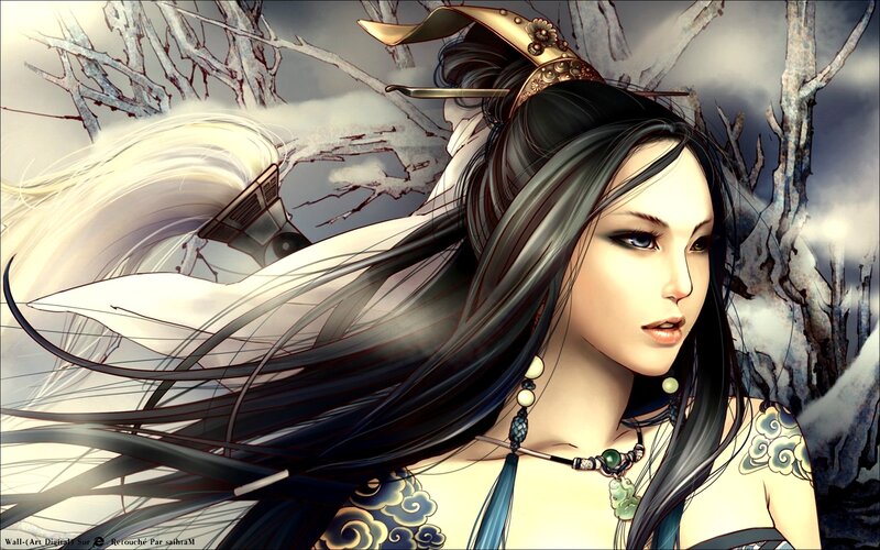 Woman with Long Hair — Black, Dramatic, Winter