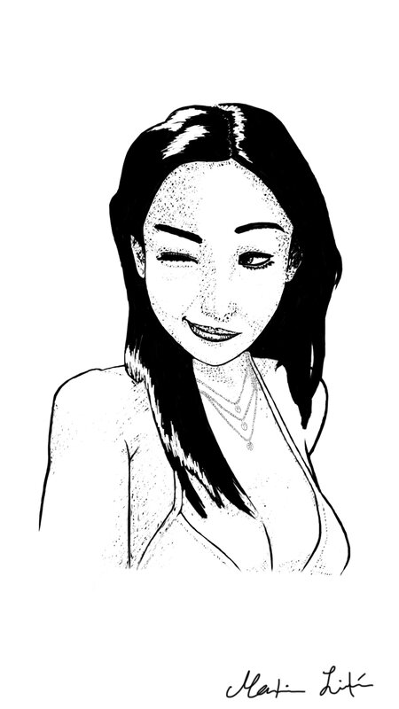 Woman with Long Hair — Black, Neutral, Illustration, Necklace