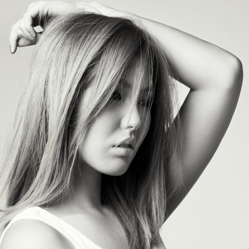 Woman with Long Hair — Black, Neutral, Photograph, Arm