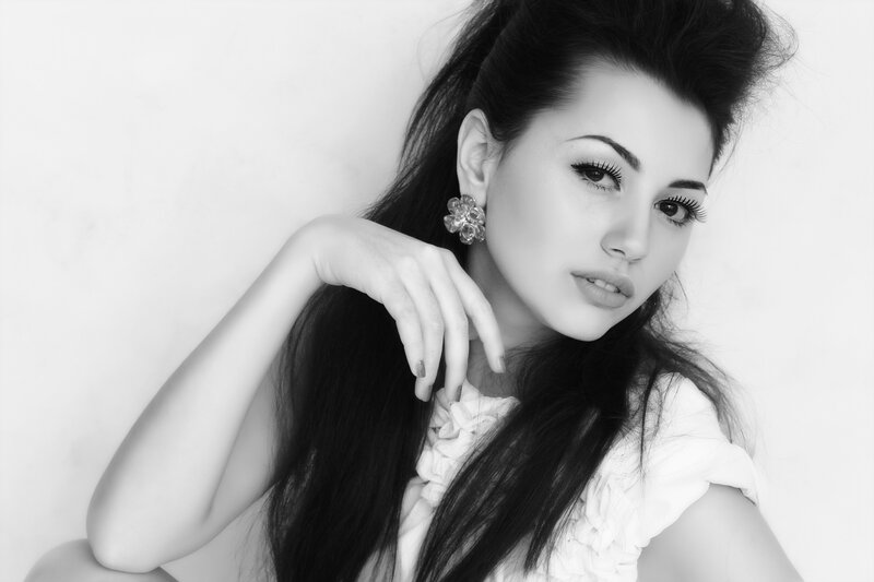 Woman with Long Hair — Black, Neutral, Photograph, Earring