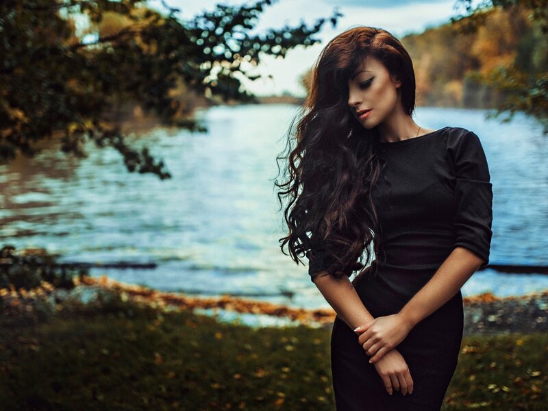 Woman with Long Hair — Black, Serene, Autumn