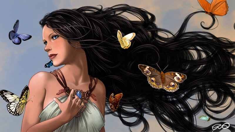 Woman with Long Hair — Black, Serene, Digital Art