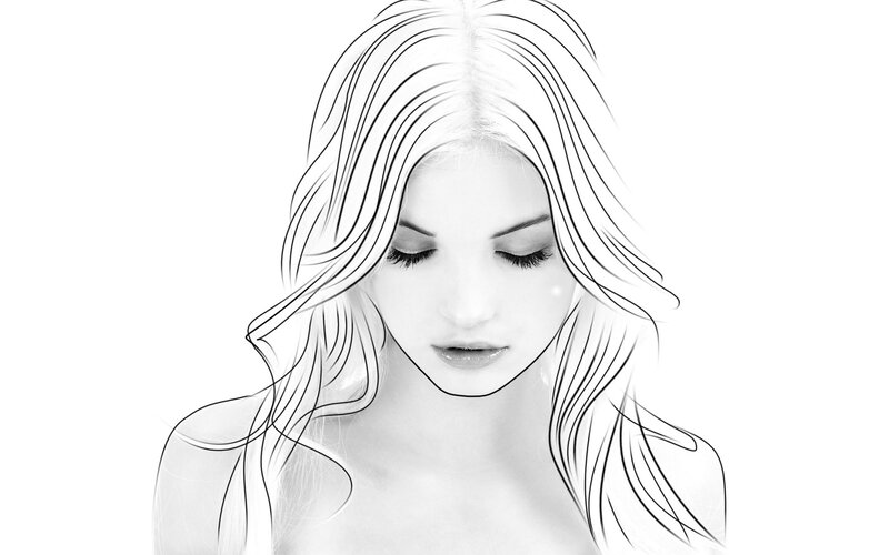 Woman with Long Hair — Black, Serene, Illustration, Eyes