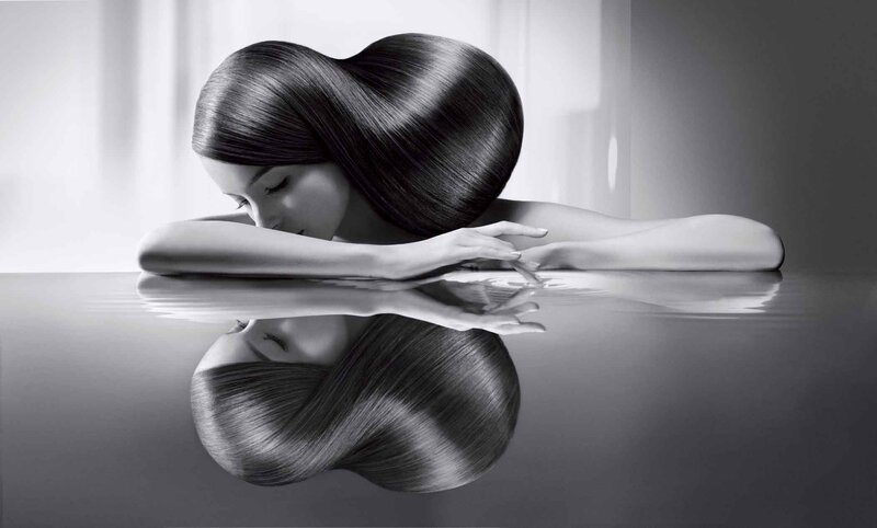 Woman with Long Hair — Black, Serene, Photograph, Reflection
