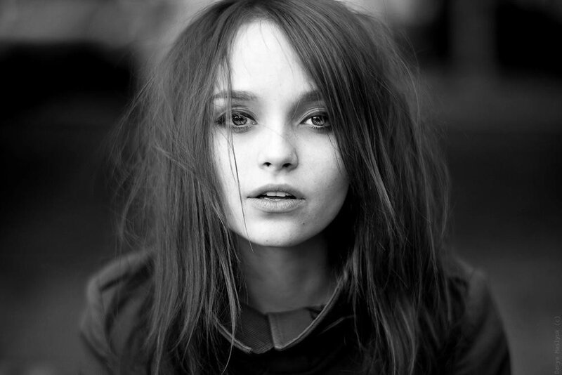 Woman with Long Hair — Black, Serious, Photograph, Collar