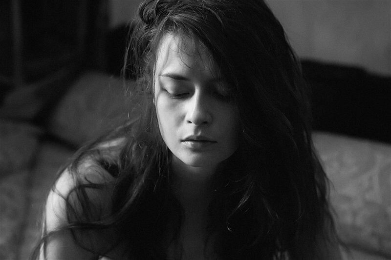 Woman with Long Hair — Black, Somber, Photograph