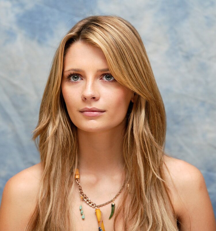 Woman with Long Hair — Blonde, Neutral, Photograph, Necklace, Blue Background