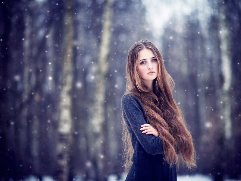 Woman with Long Hair — Blue, Cold