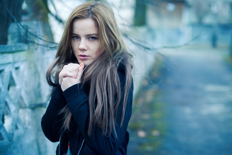 Woman with Long Hair — Blue, Dramatic, Autumn