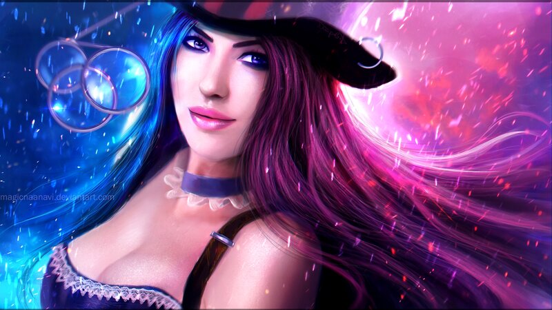 Woman with Long Hair — Blue, Dramatic, Digital Art, Hat