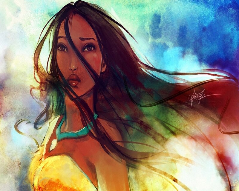 Woman with Long Hair — Blue, Dramatic, Digital Art, Necklace