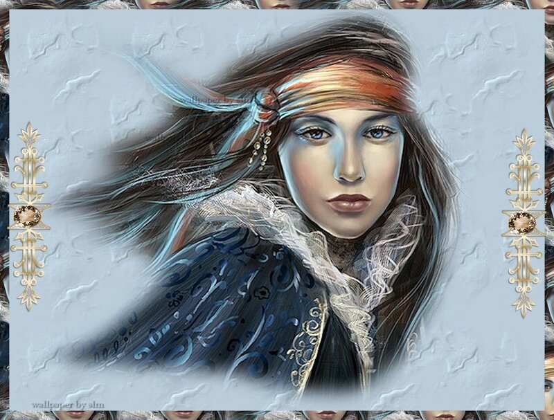 Woman with Long Hair — Blue, Dramatic, Digital Art