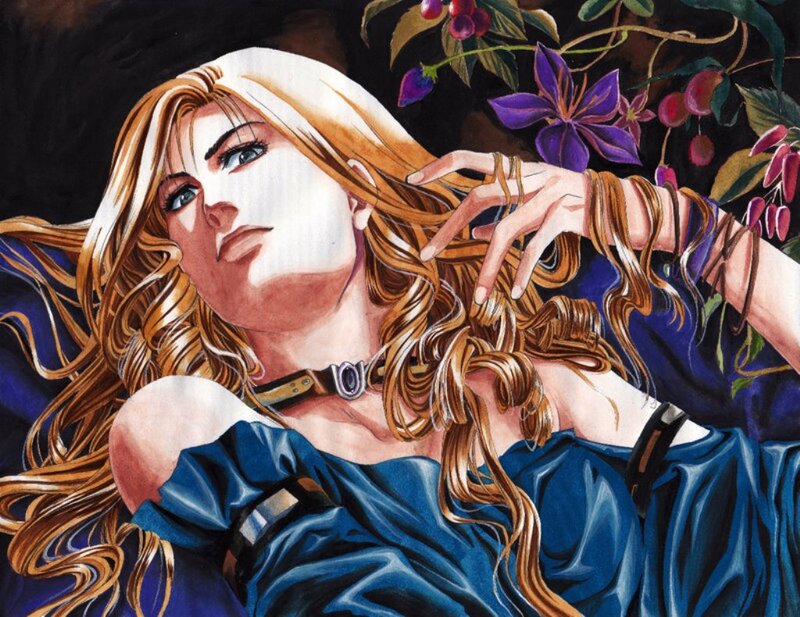 Woman with Long Hair — Blue, Dramatic, Manga
