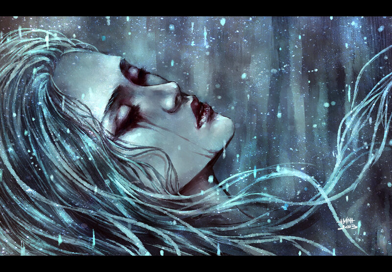 Woman with Long Hair — Blue, Dramatic, Winter, Digital Art, Snow