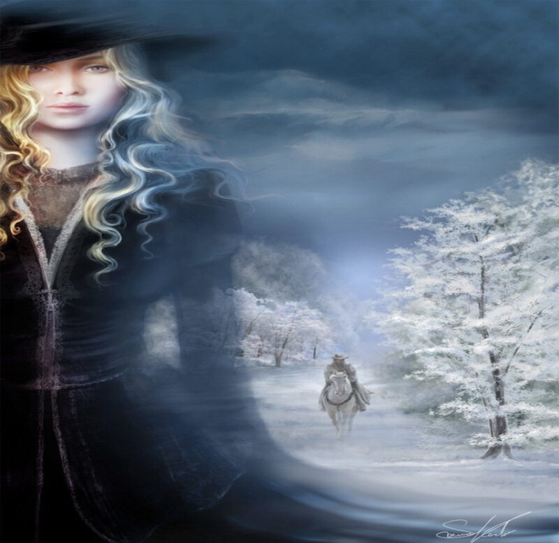 Woman with Long Hair — Blue, Dramatic, Winter