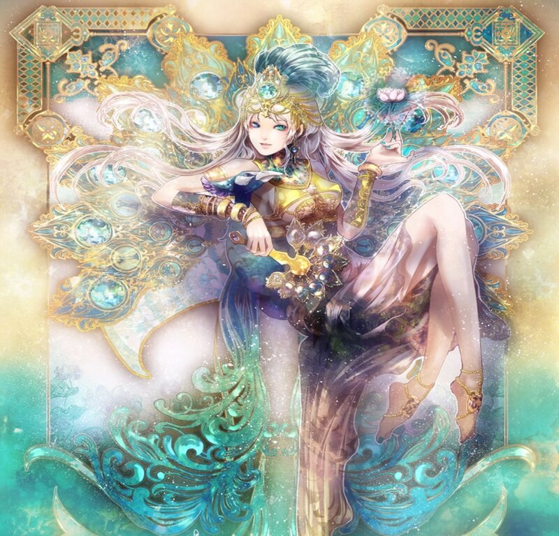Woman with Long Hair — Blue, Ethereal, Digital Art, Crown, Dress