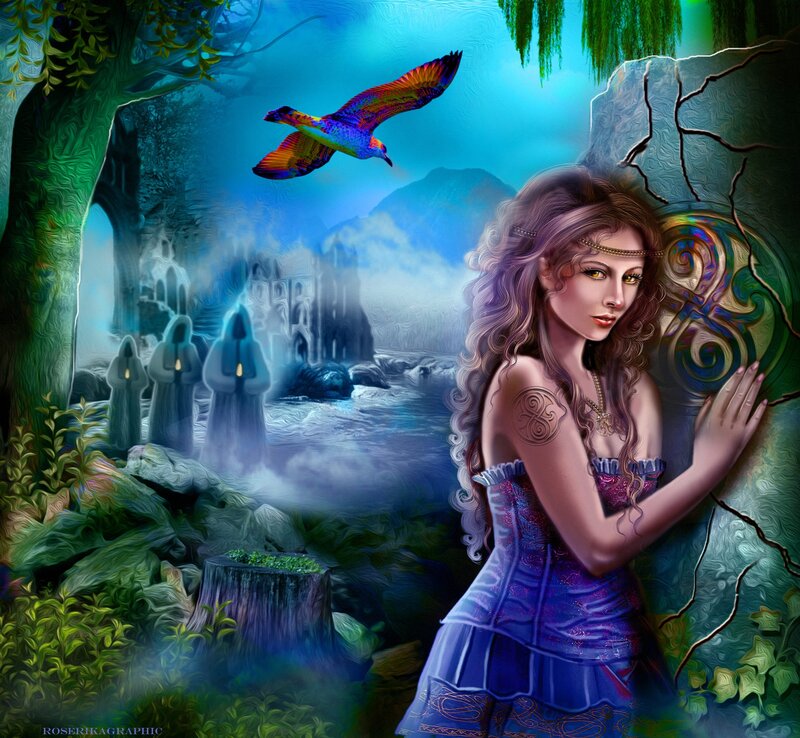 Woman with Long Hair — Blue, Fantasy, Digital Art