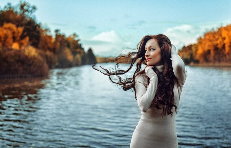 Woman with Long Hair — Blue, Serene, Autumn