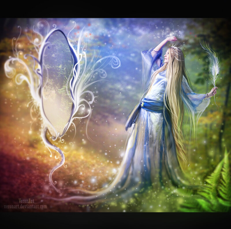 Woman with Long Hair — Blue, Serene, Night, Digital Art, Mirror