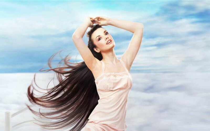 Woman with Long Hair — Blue, Serene, Photograph, Sky