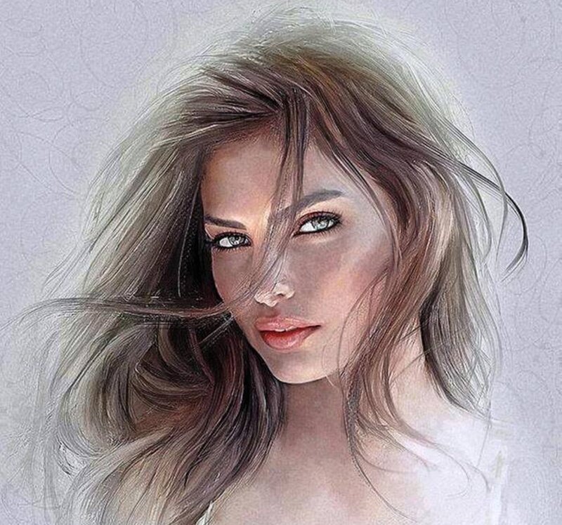 Woman with Long Hair — Brown, Calm, Digital Art, Eyes