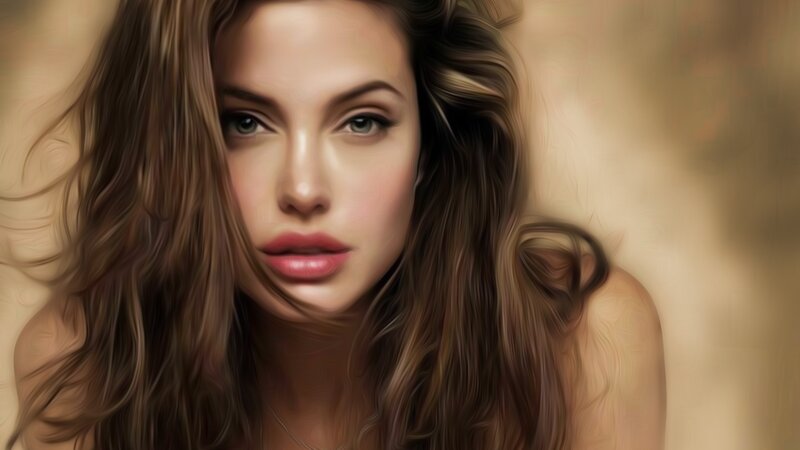 Woman with Long Hair — Brown, Calm, Digital Art, Face