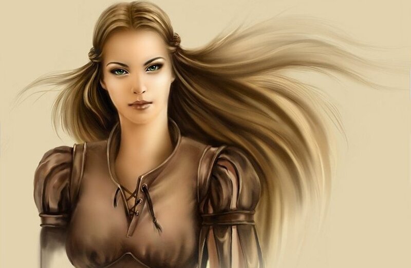 Woman with Long Hair — Brown, Calm, Digital Art