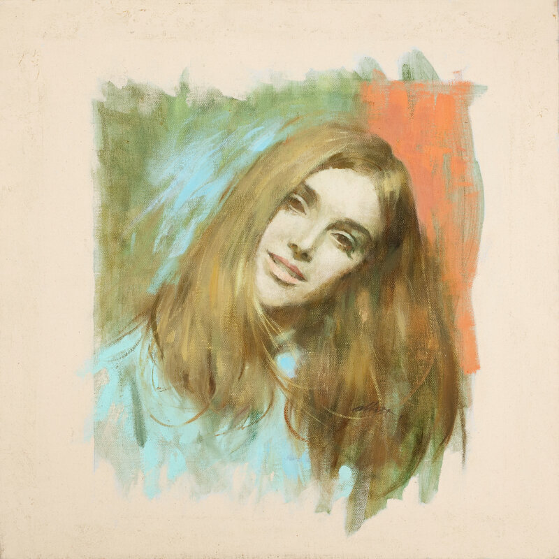 Woman with Long Hair — Brown, Calm, Painting