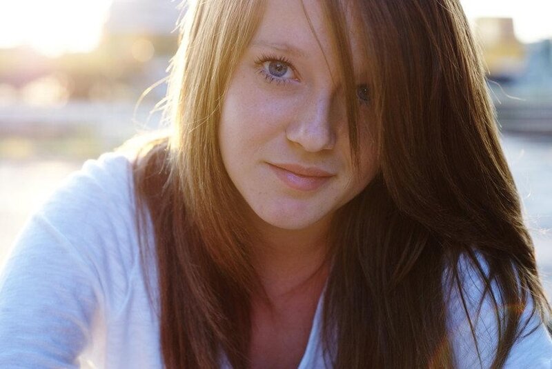 Woman with Long Hair — Brown, Calm, Sunset, Photograph, Eyes
