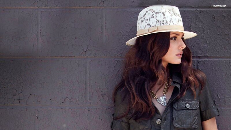 Woman with Long Hair — Brown, Contemplative, Photograph, Hat