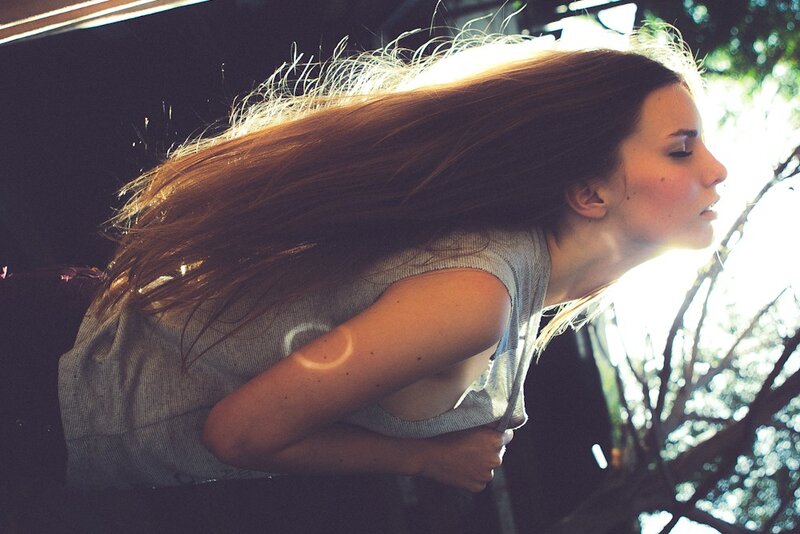 Woman with Long Hair — Brown, Dramatic, Afternoon, Photograph, Shirt