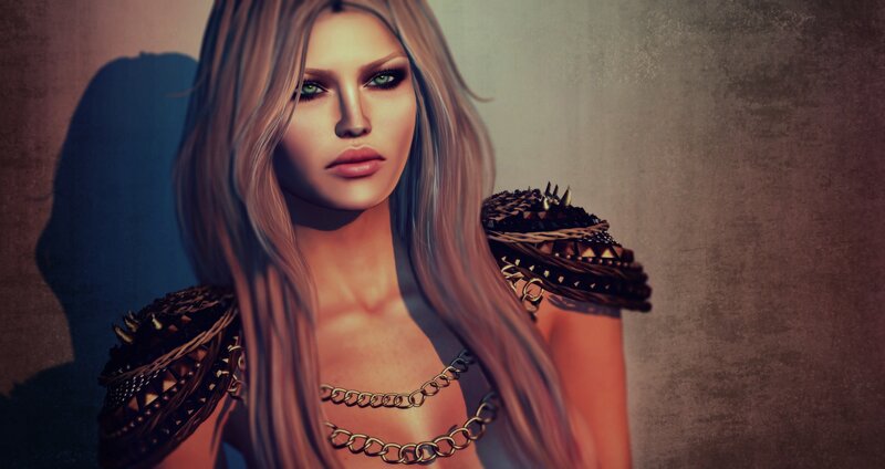 Woman with Long Hair — Brown, Dramatic, Digital Art, Chain Necklace
