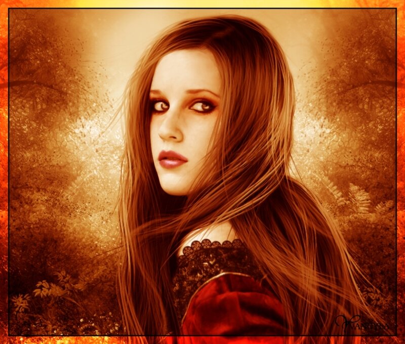 Woman with Long Hair — Brown, Dramatic, Digital Art, Dress