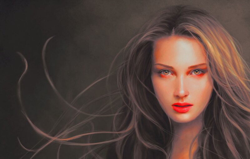 Woman with Long Hair — Brown, Dramatic, Digital Art, Eyes