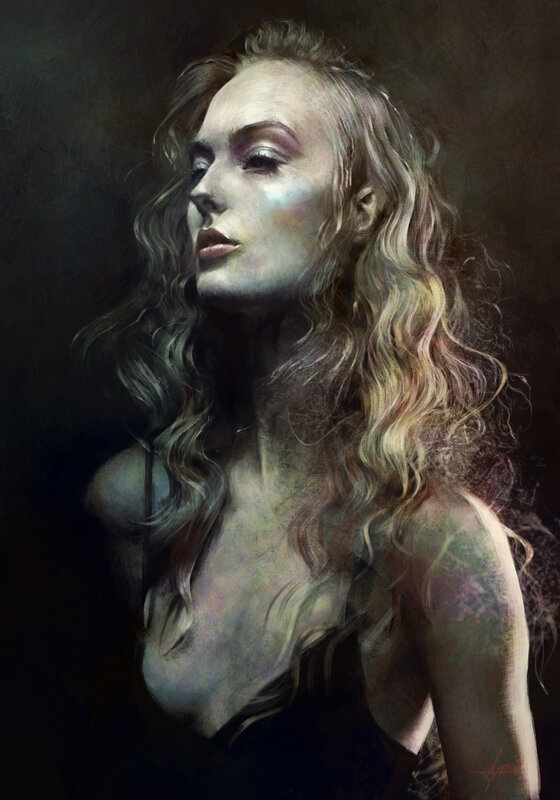 Woman with Long Hair — Brown, Dramatic, Digital Art, Shoulder, Neck