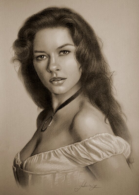 Woman with Long Hair — Brown, Dramatic, Illustration, Dress
