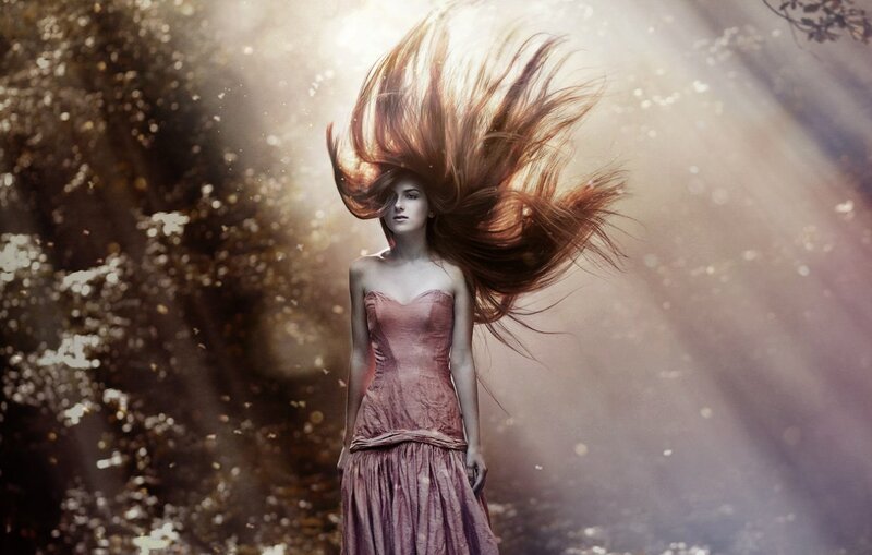 Woman with Long Hair — Brown, Dramatic, Photograph, Dress, Light