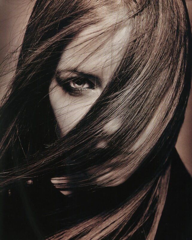 Woman with Long Hair — Brown, Dramatic, Photograph, Eye, Black