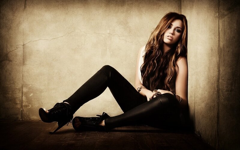Woman with Long Hair — Brown, Dramatic, Photograph, Wall, Boots