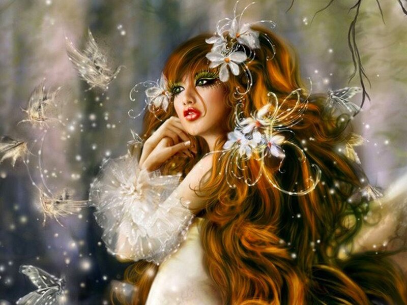 Woman with Long Hair — Brown, Ethereal, Digital Art