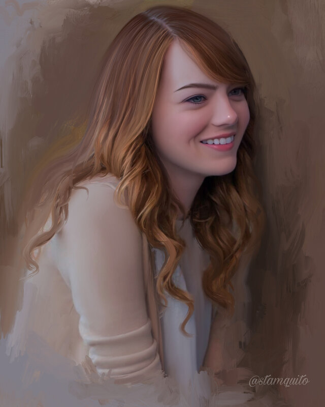 Woman with Long Hair — Brown, Happy, Digital Art