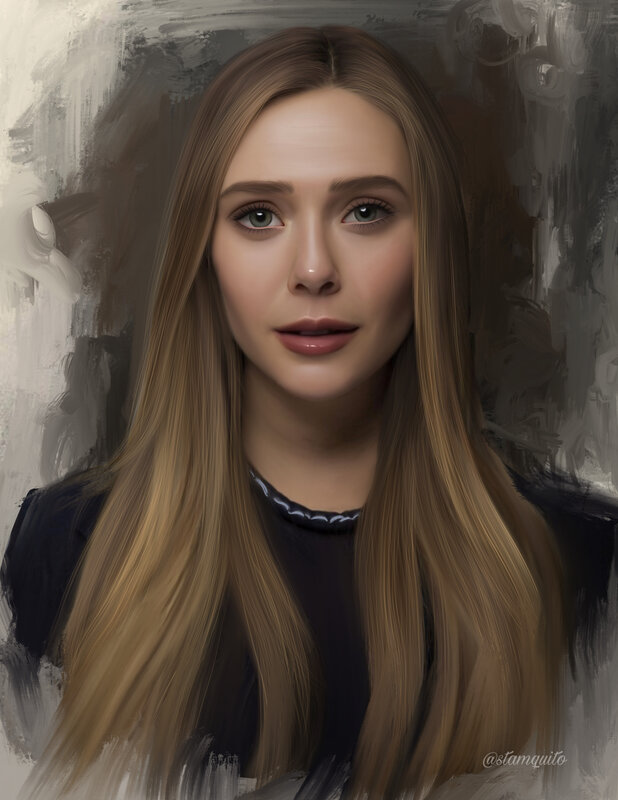 Woman with Long Hair — Brown, Neutral, Digital Art, Black Top