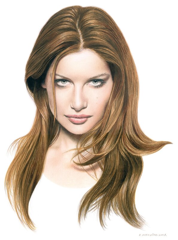 Woman with Long Hair — Brown, Neutral, Illustration, Eyes