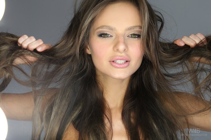 Woman with Long Hair — Brown, Neutral, Photograph, Hands, Makeup