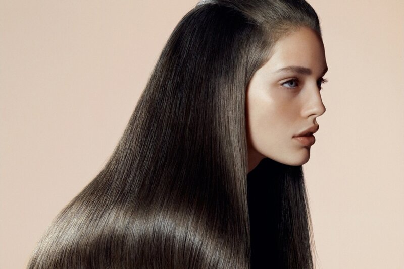 Woman with Long Hair — Brown, Neutral, Photograph, Profile