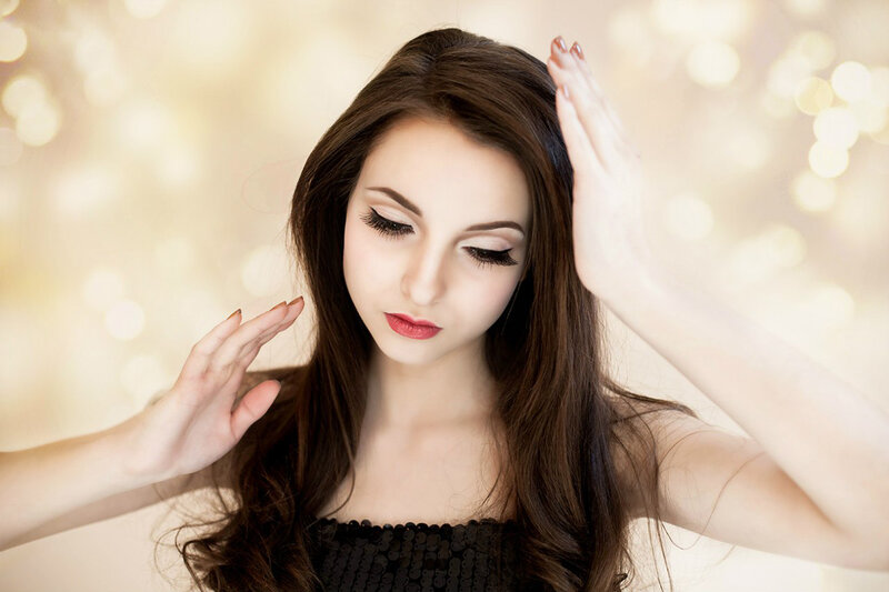 Woman with Long Hair — Brown, Serene, Photograph, Makeup