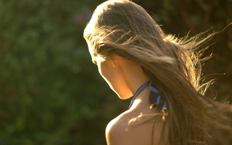 Woman with Long Hair — Brown, Serene, Sunset, Photograph, Back