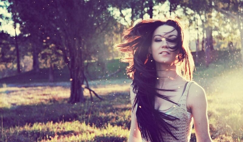 Woman with Long Hair — Brown, Serene, Sunset